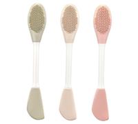 SAFIGLE 3 pièces Pinceaux Silicone pour Masque Brosse à Double Embout pour Application de Masque Facial et Nettoyage Peau Outil Beauté Pratique Vert Gris Rose