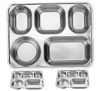 SAFIGLE 3 pièces Plateau Cantine Inox Compartiments Profond Empilable pour Adultes Contrôle Portions Repas Scolaire Pique- Camping
