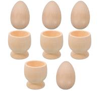 SAFIGLE 4 Ensembles de Porte-œufs Décoratifs en Bois Naturel, Support à Œufs DIY Non Peint, Lot de 4 Set de Sets de Coquetiers et 4 Plateaux, Décoration de Table pour Fête de Pâques
