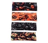 SAFIGLE 4 Pièces Bandeaux Élastiques Halloween Tressés avec Nœud et Filles Motifs Citrouille Squelette et Toile D Araignée Accessoires Cosplay et Fête