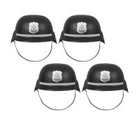 SAFIGLE 4 pièces Casques de Police Britanniques Plastique pour Garçon Fille Casques de Policier Bobby pour Déguisement Halloween Jeu de Rôle Officier Accessoires de Costume Noir