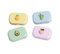 SAFIGLE 4 pièces Étui à Lentilles de Contact Cartoon de Boîtes de Rangement Colorées avec Miroir et Pince Pratique pour Voyager Rose Pêche Vert Avocat Bleu Cactus Jaune Ananas