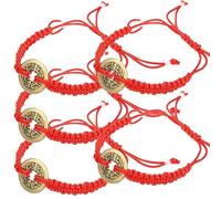 SAFIGLE 5pièces Bracelet Tressé Rouge Rétro Avec Charme Chinoise Unisexe Cordon Poignet Amitié Bijou Couple Longue Durée Et Multifonction