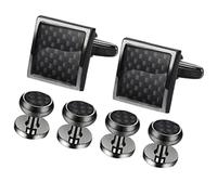 SAFIGLE 6 pièces Boutons Manchette Homme Ensemble avec Boutons de Manchette et Studs Noirs pour Chemise Française Costume Mariage Cérémonie