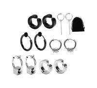 SAFIGLE 6paires Lot De Boucles Oreilles Clip Acier Inoxydable Pour Homme Non Perçantes Bijoux