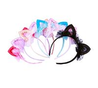 SAFIGLE 6Pièces Bandeau Dentelle avec Oreilles de Chat Lot de Accessoires de Fête Mignons pour Filles Cerceaux de Cheveux Pailletés et pour Princesses