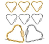 SAFIGLE 8 Pièces Lot de Mousquetons Cœur Acier Inoxydable Petit Porte-clés avec Verrou à Vis Clips Robustes Multifonctions pour Porte-clés Bijoux et Accessoires de Sac