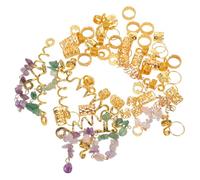 SAFIGLE 80pièces Bijoux de Cheveux pour Tresses avec Pendentifs Pierre Manchettes Dorées pour Dreadlocks Anneaux de Tressage pour Coiffure Quotidienne