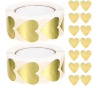 SAFIGLE Autocollants de Mariage Dorés de Cœur, 2 Rouleaux de 500 Étiquettes Autocollantes Multifonctions, Auto-adhésifs pour Scellage D’enveloppes, Boîtes et Emballages Décoratifs
