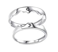 SAFIGLE Bague Ouverte Réglable Lune Et Soleil Pour Couples, Anneau Ajustable En Métal, Mariage Et Présent Saint-valentin, Accessoires Romantiques Unisexes, Taille Unique