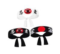 SAFIGLE Bandeau Guerrier Ninja Karaté 3 Pièces Coton Noir Blanc Motif Dragon Traditionnel Unisexe Sport Cosplay Fête Samouraï