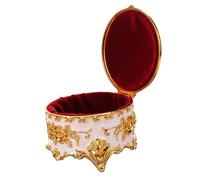 SAFIGLE Boîte à Bijoux Ronde Alliage Blanche Motif Relief Rose Vintage Petite Boîte de Rangement Décorative pour Bijoux et Cosmétiques Organisateur de Bureau Élégant