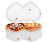 SAFIGLE Boîte à Musique en Bois Blanche Figurine Danseuse et Double Cœur Rotatif, Boîte à Bijoux Musicale Compacte pour Saint-valentin, Rangement Bijoux Fille, Décor Intérieur Romantique