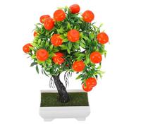 SAFIGLE Bonsaï D’Arbre Fruitier Artificiel Orange Simulation Réaliste D’Oranger en Pot Plante Décorative pour Maison et Bureau Faux Bonsaï Compact Plastique Solide Couleur Vive