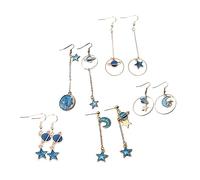 SAFIGLE Boucles D'oreilles Lune Et Étoile Asymétriques Bleu Cosmos En Alliage Léger Pour Femmes, Boucles D'oreilles Pendantes, Ensemble 5 Paires, Pour Fêtes Et Usage Quotidien