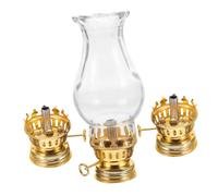 SAFIGLE Brûleur De Lampe à Huile Vintage Petit Modèle en Métal Doré Régulateur, Abat-Jour en Verre Bordé pour Éclairage D’Ambiance, Kit Accessoires pour Lampe à Pétrole, Lot De 3 Set De Pièces