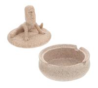 SAFIGLE Cendrier de Bureau Rond en Résine Design Statue Yoga Pierre avec Couvercle Coupe-Vent Khaki pour Salon et Étude Usage Polyvalent