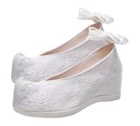 SAFIGLE Chaussures de Mariée Brodées Blanches pour Femme Chaussures de Danse Plates en Coton Talon Plat Antidérapant Style Hanfu Traditionnel Taille 37 pour Mariage et Danse