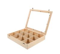 SAFIGLE Coffret de Collection en Bois Couvercle Transparent, Boîte à 12 Compartiments pour Exposition et Rangement de Pierres et Cristaux, Destiné aux Amateurs de Minéraux