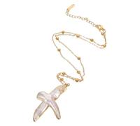 SAFIGLE Collier Croix Perle Pour Femme Baptême Noël Fêtes Chrétiennes Bijou Foi Simple Perles Eau Douce
