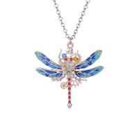 SAFIGLE Collier Punk Style Pendentif Libellule en Alliage et Cristaux Rouge, Chaîne Résistante Qui Ne Se Déforme Pas ni Ne S'efface, pour Femmes