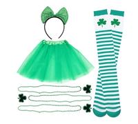 SAFIGLE Costume Saint-Patrick Femme Ensemble Jupe Tutu Verte Collier Chaussettes Bandeau Tenue Irlandaise Pour FêTe ThéMatique Confortable Et ÉLéGante