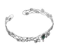 SAFIGLE Couronne de Roi en Métal Ajouré à Motifs de Vigne, Couleur Argenté Ancien et Strass Vert Foncé, Accessoire de Costume Royal Médiéval Ajustable pour Cosplay, Mariage et Bal de Fin