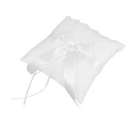 SAFIGLE Coussin Porte-alliances Blanc Satin Et Dentelle avec Perles Élégant Nœud pour Décorations De Mariage
