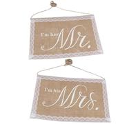 SAFIGLE Décoration de Chaise de Mariage Mr et Mme en Toile de Jute et Dentelle, Lot de 2 Panneaux Rustiques pour Fêtes Prénuptiales, Décoration Champêtre, Accessoires pour Événements