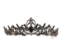 SAFIGLE Diadème Couronne Baroque Noire Vintage pour Femme Serrage-Tête Bijoux Fantaisie Orné de Strass et Cristaux Accessoire Mariage et Halloween Tiare Royale 1Er Modèle Ancien Or