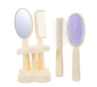 SAFIGLE Ensemble de 4 peignes à cheveux pour femmes : outils de coiffure avec brosse plate, peigne lisseur, bigoudi et miroir de poche - Multifonction pour une utilisation professionnelle et