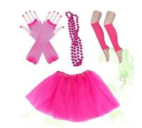 SAFIGLE Ensemble de Fête des 80 4 Pièces Accessoires de Costumes Jupe Tutu en Tulle Moufles Résille Collier Taille Unique pour à Thème et Halloween
