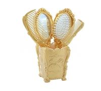 SAFIGLE Ensemble Peignes Antistatiques Taille Moyenne Peigne Massage Cuir Chevelu Usage Salon et Maison avec Miroir Compact Couleur Or Rose Pvc