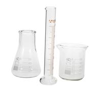SAFIGLE Ensemble Verrerie Laboratoire 3 Pièces Verre Gradué 50 Ml - Bécher Cylindrique, Fiole Conique Erlenmeyer, Éprouvette Graduée - Coffret Scientifique pour Expériences Chimiques et Pédagogiques