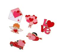 SAFIGLE Épingles en Alliage Saint-valentin 6 Pcs, Formes Cœur, Cupidon et Lettre D'amour, Polissage Soigné, Assortiments Polyvalents pour Dîners Romantiques