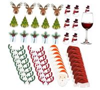SAFIGLE Étiquettes en Bois pour Verres à Vin 80 Pièces Décorations de Noël Cloches et Vieil Homme pour Dîner de Noël et Réunion Familiale