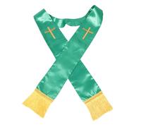 SAFIGLE Étole D'église Réversible en Satin Vert avec Broderie Croix et Franges, Châle de Mariage pour Cérémonies Religieuses à L'église, Style Classique pour Hommes et Femmes