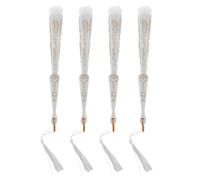 SAFIGLE Éventails Pliants Chinois en Dentelle Blanche, 4 Pièces, Légers et Compacts, Accessoires Portables Élégants pour Mariage, Fête et Occasions D'église