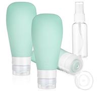 SAFIGLE Flacons Souples de Voyage en Silicone 3 X 90 Ml Gris Vert 1 Vaporisateur Transparent 50 Ml en PP Kit 4 Pièces Rechargeables Étanches pour Lotions Crèmes et Soins Portables