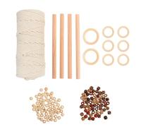 SAFIGLE Kit Macramé DIY Corde Coton Anneau Bois Ø15 CM Perles Bois Kit Loisirs Créatifs Décoration Murale Présent Artisanal Suspendu
