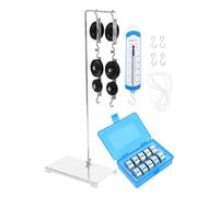 SAFIGLE Kit Pédagogique Scientifique de Physique - Ensemble de Poulies Support Galvanisé Dynamomètre de 5 et 10 Poids de 50G - Matériel pour Expériences Mécaniques et Enseignement