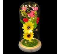 SAFIGLE Lampe LED Fleur Solaire Tournesol avec Abat-Jour en Verre Base en Bois Naturel Décoration Lumineuse Romantique pour Intérieur Ornement de Fleurs Artificielles pour