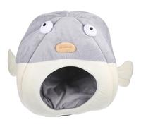 SAFIGLE Lit pour Animaux de Compagnie en Coton PP et Flanelle Semi-fermé de Poisson-Globe, Nid Chaud et Confortable Décoration Intérieure au Sol