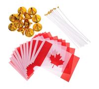SAFIGLE Lot de 12 Set de Set de Mini Drapeaux Canadiens à Main Table, 14 X 21 Cm avec Hampe Plastique 30 Cm et Socle Rond Doré, Drapeaux Nationaux pour Décoration de Fête, Événements
