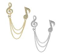 SAFIGLE Lot De 2 Broches à Cravate Pour Homme Musique En Métal Avec Pierres Décoratives, Style Britannique, Épingle Décorative Pour Costume, Élégant Et Original, Couleurs or Et Argenté