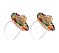 SAFIGLE Lot de 2 Mini Bandeaux Chapeau Sombrero Mexicain en Paille 16 Cm de Diamètre, Accessoires Photo Fiesta Cinco de Mayo, Serrage-tête Coloré pour Fête Carnaval Garçon et Filles,