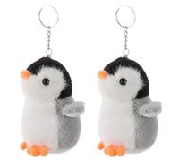 SAFIGLE Lot de 2 porte-clés pingouins mignons pour sac à dos - Porte-clés animal en peluche - Pendentif pingouin en peluche pour sac à main ou à dos, gris clair