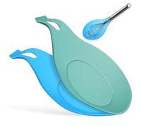 SAFIGLE Lot de 2 Repose-cuillères en Silicone Flexible pour Plaque de Cuisson, Supports Résistants la Chaleur et Anti-fissures, Couleur Nordique Vert et Bleu, Accessoires la Cuisine