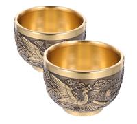 SAFIGLE Lot de 2 Tasses à Thé en Cuivre Jaune 95 G Style Rétro Dragon et Phénix Petite Tasse à Boisson Chinoise Vintage Service à Thé Décoratif pour Salon