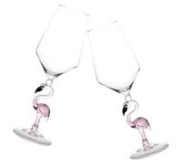 SAFIGLE Lot de 2 Verres à Cocktail en Verre Rose Translucide 330 Ml Motif Flamant Rose Coupe à Vin Multifonction Résistante à L'Usure pour Bar Fête et Dîner